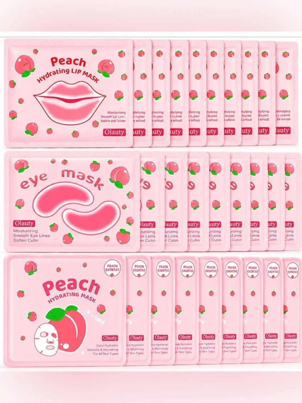 🆕 30pc Peach Face, Eye & Lip Mask Set 💖✨